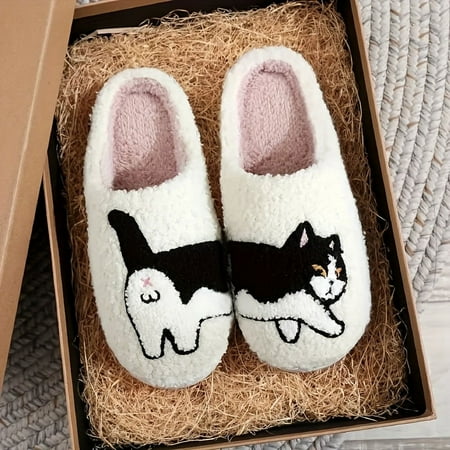 

Cozy Cartoon Cat Thermal Slippers for Men - Soft Non-Slip Durable Comfy Indoor Bedroom Shoes with Curly Design - Perfect for Cold Winter Days
