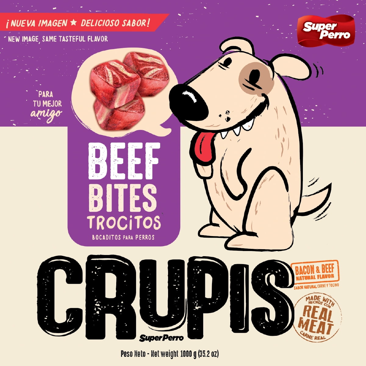 Crupi Treats for Dogs Bites Made with Natural Bacon and Beef Hard DryTreats 35.2oz Single Box