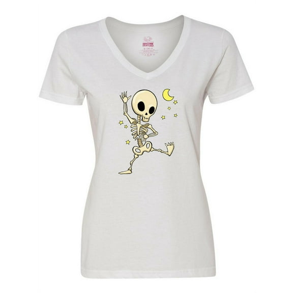 Inktastic Cute Dancing Skeleton Women's V-Neck T-Shirt