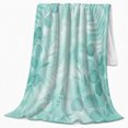 thumbnail image 2 of Aqua Fern Leaves and Pebble Shapes in Soft Watercolor, Serene Coastal Botanical Motif for Plant Lovers, Housewarming Gift, Cozy Flannel Blanket for Sunroom and Bedroom, Coastal Home Decor, 2 of 9