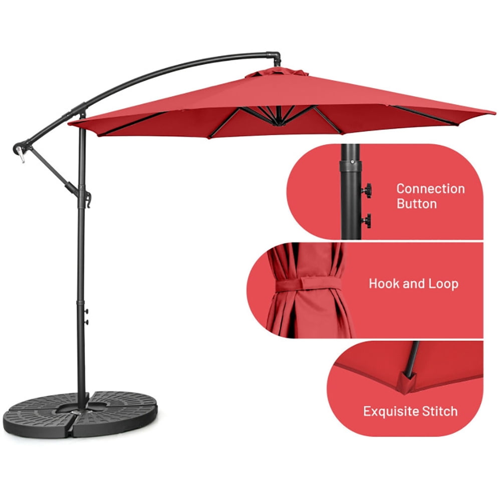 Aimee Lii 10 Feet Offset Umbrella with 8 Ribs Cantilever and Cross Base, Outdoor Umbrella with Base, Red