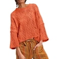 thumbnail image 2 of Orange Womens Fall Tops Womens Cropped Sweaters Oversized Cable Knit Crewneck Long Sleeve Pullover Trendy Casual Loose Sweater Tops Sweaters for Women, 2 of 5
