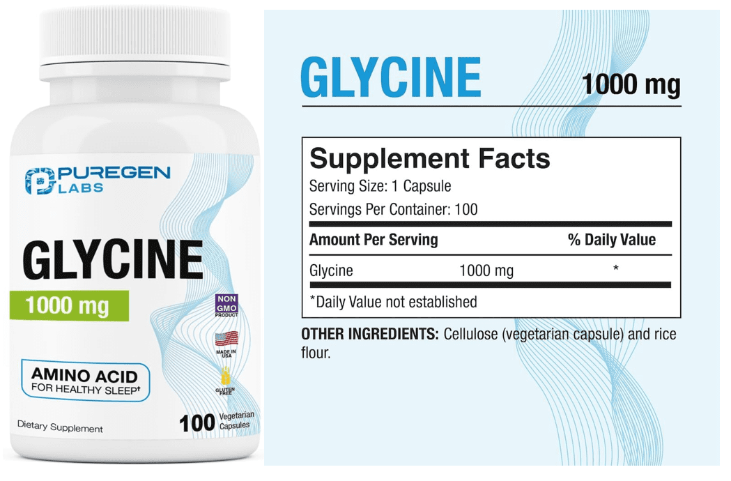 Puregen Labs Glycine 1000mg [High Potency] 100 Vegetarian Capsules, Promotes Healthy Sleep | No Harmful Additives | Non-GMO, NO Gluten and Dairy | Made in USA | 3PK