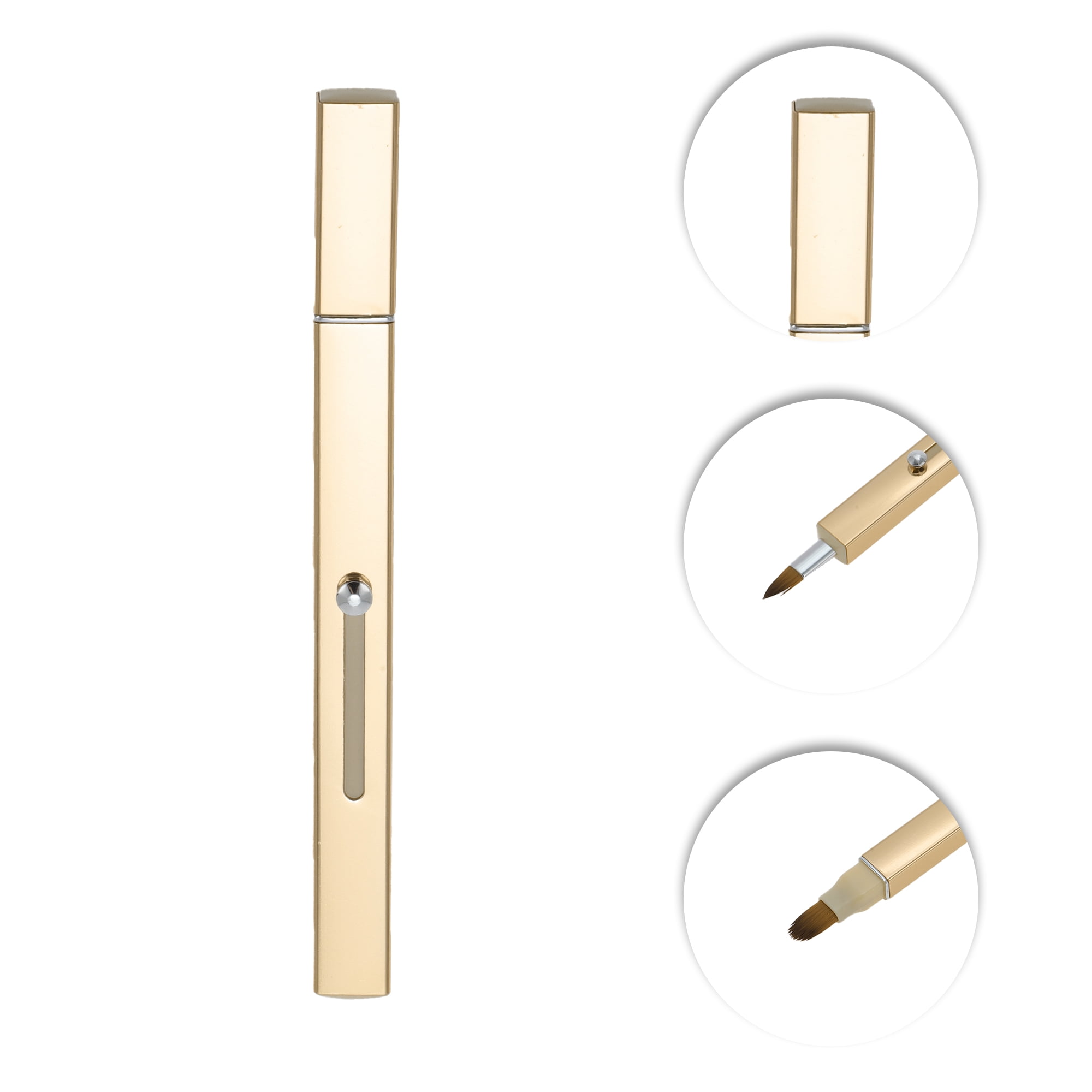 Unique Bargains 1 Pc Portable Durable Double Head Lipstick Brush for Travel Gold Tone