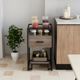 thumbnail image 5 of End Table with Drawer and 3-Tier Storage & Tempered Glass Top, Kitchen Side Table with Steel Frame, Greyish Brown, 5 of 7