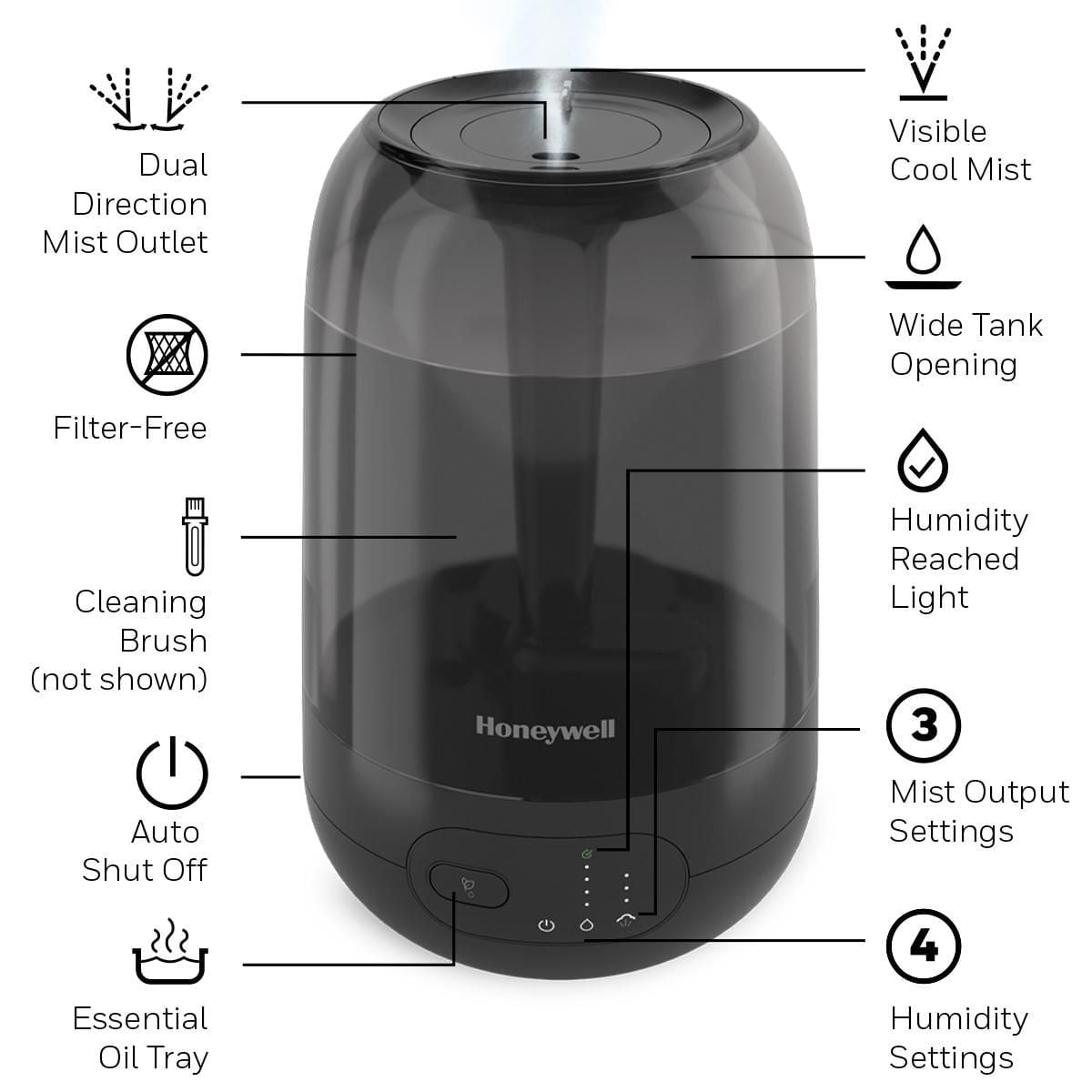 Humidificateur ultrasonique à vapeur froide Ultra Plus HUL565BC Honeywell Facile à remplir et à nettoyer