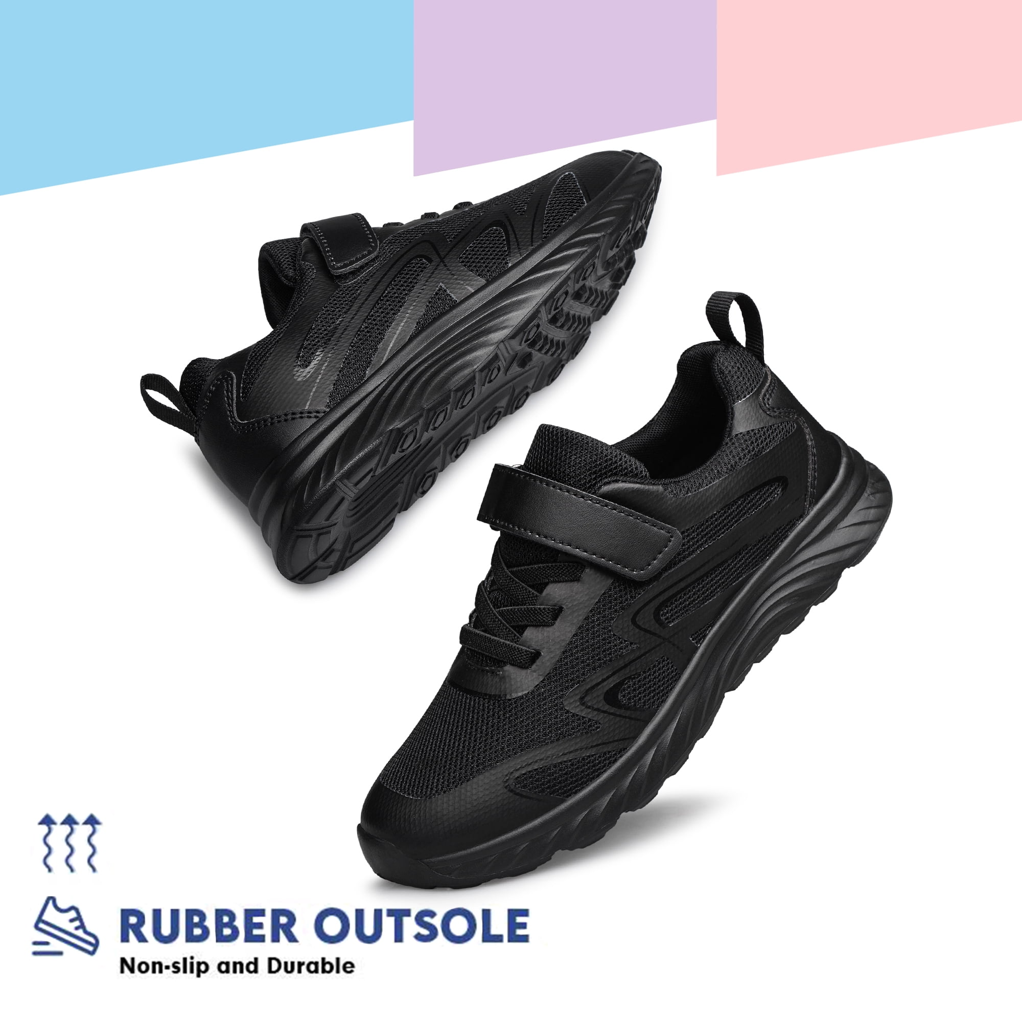 vibdiv Boys Girls School Shoes Kids Sneakers Athletic Running Tennis Walking Shoes Black Big Kid Size 4