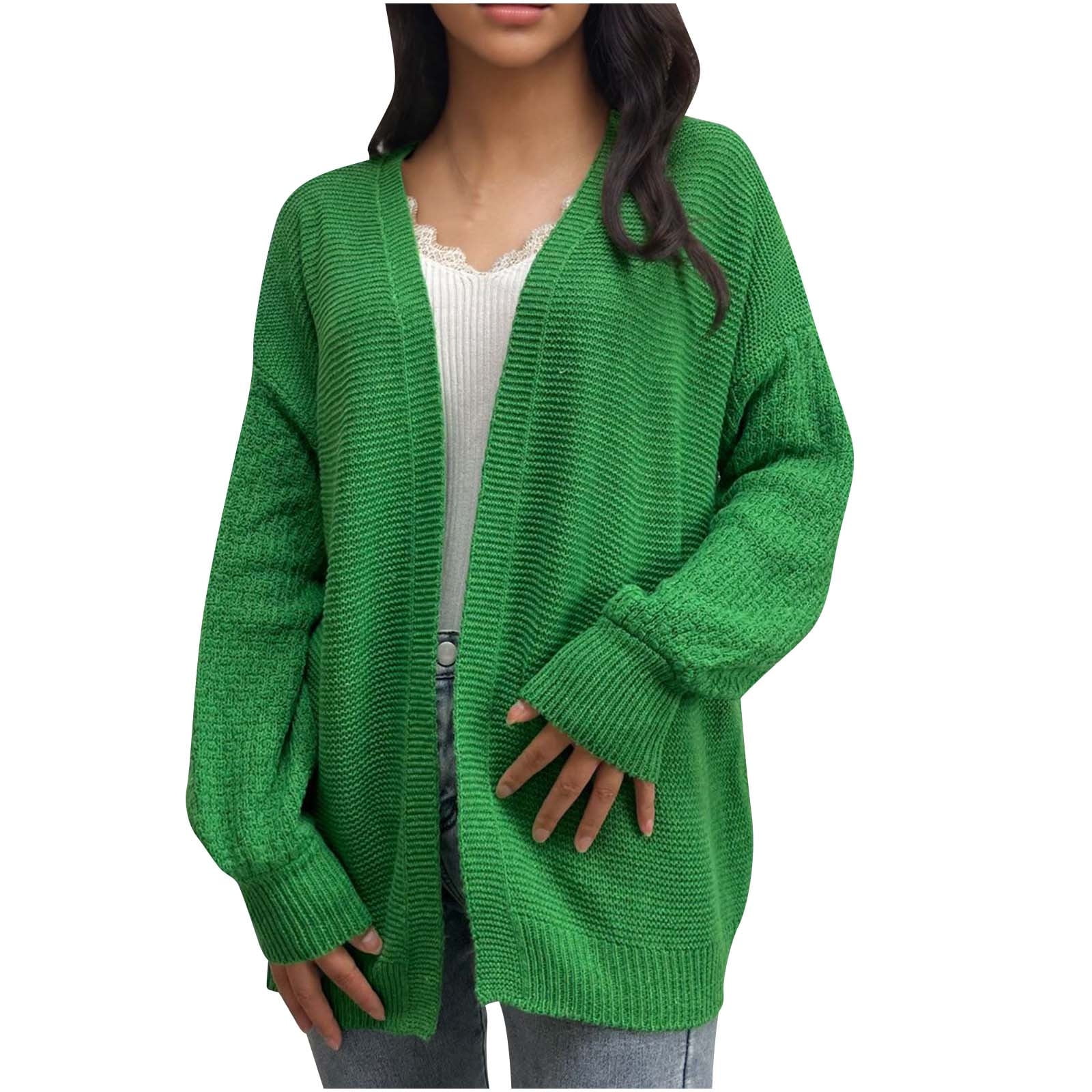 Plus Size Cardigans Sweaters for Women S-4X Casual Long Lantern-Sleeve Open Front Knitted Cardigan Ladies Solid Soft Crochet Sweater Coats