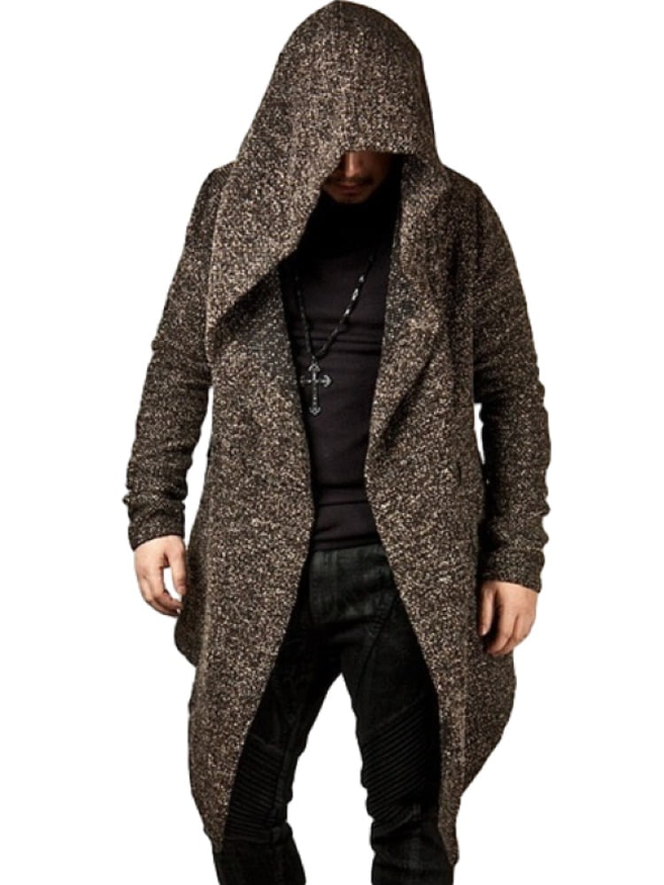 Men Thicken Sweaters Knitting Jacket Hooded Fur lining Long sleeve Coat Casual#