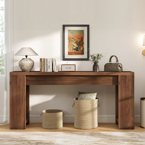 71-Inch Long Console Table, Wood Farmhouse Sofa Table Behind Couch, Entryway Table for Entrance, Hallway, Living Room, Walnut