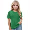 thumbnail image 5 of KAUOD Girls Pleated T Shirts Short Sleeve Loose Round Neck Tops Summer Solid Casual Basic Shirt Trendy Cute Tees, 5 of 5