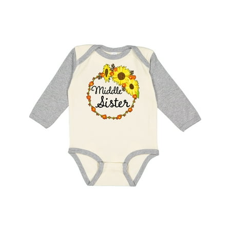 

Inktastic Middle Sister Sunflower Wreath Gift Baby Boy or Baby Girl Long Sleeve Bodysuit