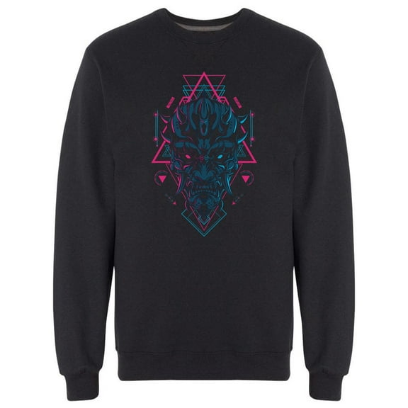 Geometry Devil Mask Graphic Sweatshirt Men - Men Sweatshirt, Large