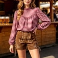 thumbnail image 2 of vigerkar Women's Puff Long Sleeve Flowy Gingham Tops | Neck Blouses,Going Out Tops,Bussiness Casual,Dressy,Plaid Shirts,2026 tops (Red, XXL), 2 of 7