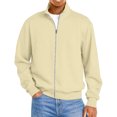 thumbnail image 2 of Mens Zip up Sweatshirt no Hood Long Sleeve Jacket Khaki 3XL, 2 of 4