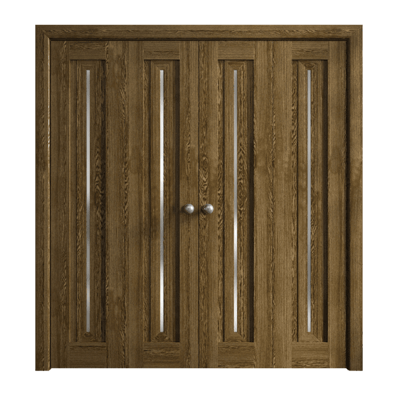 Sliding Closet Double Bi-fold Doors 72 x 80 inches | Ego 5014 Marble Oak | Sturdy Tracks Moldings Trims Hardware Set | Wood Solid Bedroom Wardrobe Doors