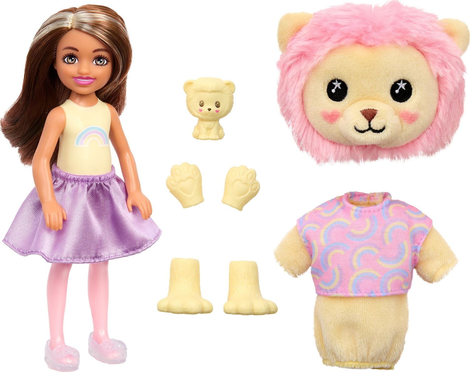 Barbie Cutie Reveal Cozy Cute Tees Series Chelsea Doll & Accessories, Plush Lion, Brunette Small Doll