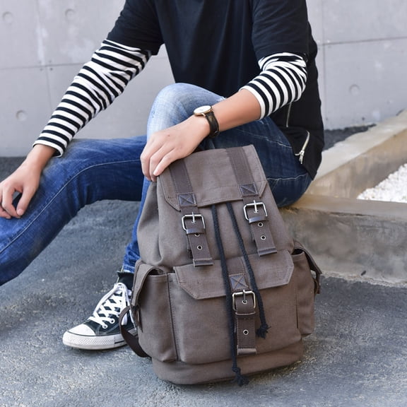 Street Canvas Unisex Backpack Retro Casual Travel Bag Large Capacity Schoolbag,Black