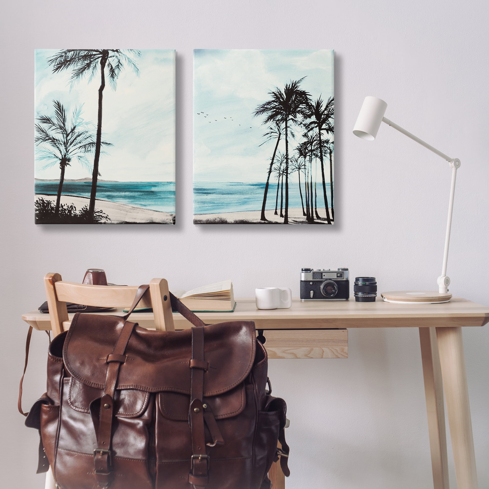 Stupell Industries Tropical Palm Seaview Landscape & Nature Painting Wrapped Canvas Art Print Wall Art, 24 x 30, Set of 2