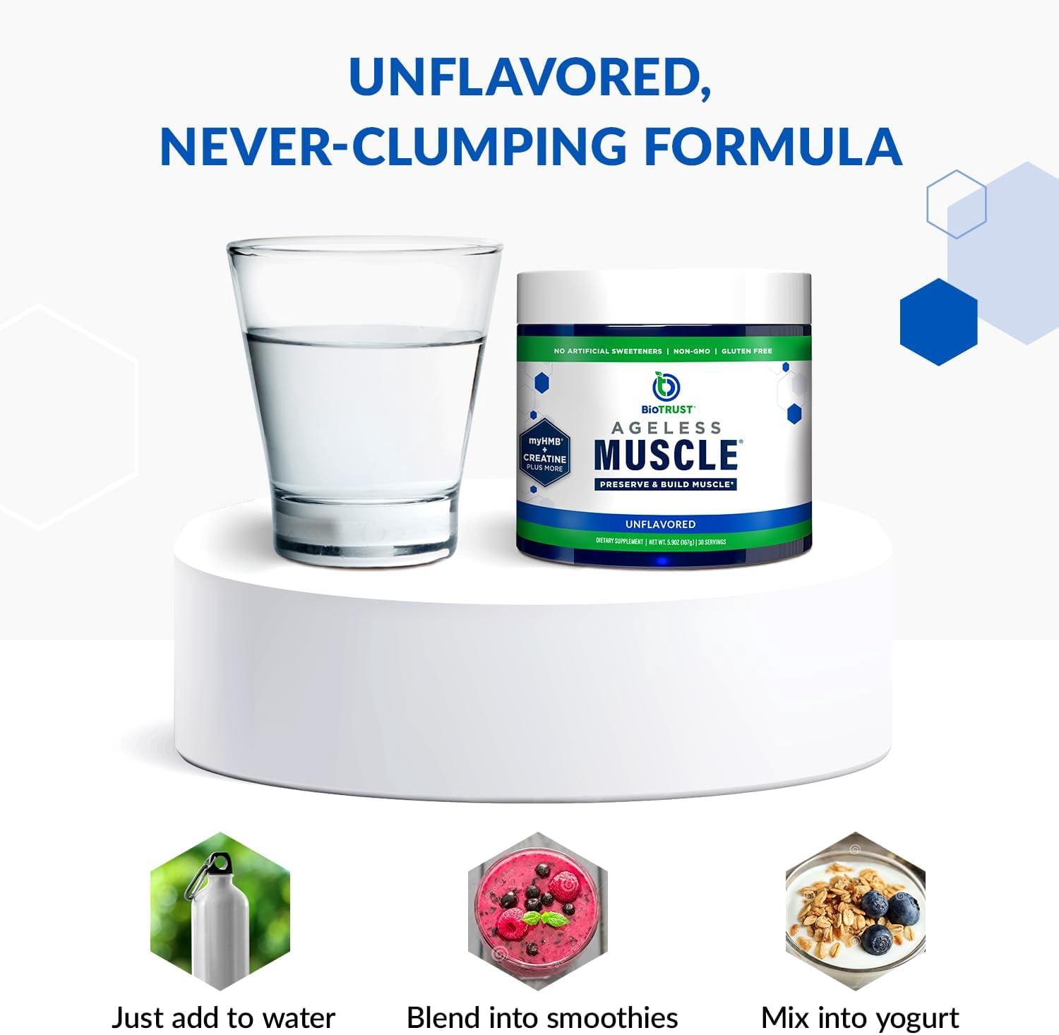 BioTrust Ageless Muscle Builder - Creatine HMB Powder with Vitamin D3 & Betaine - Build & Preserve Naturally Declining Muscle Mass & Strength - Unflavored, 30 Servings