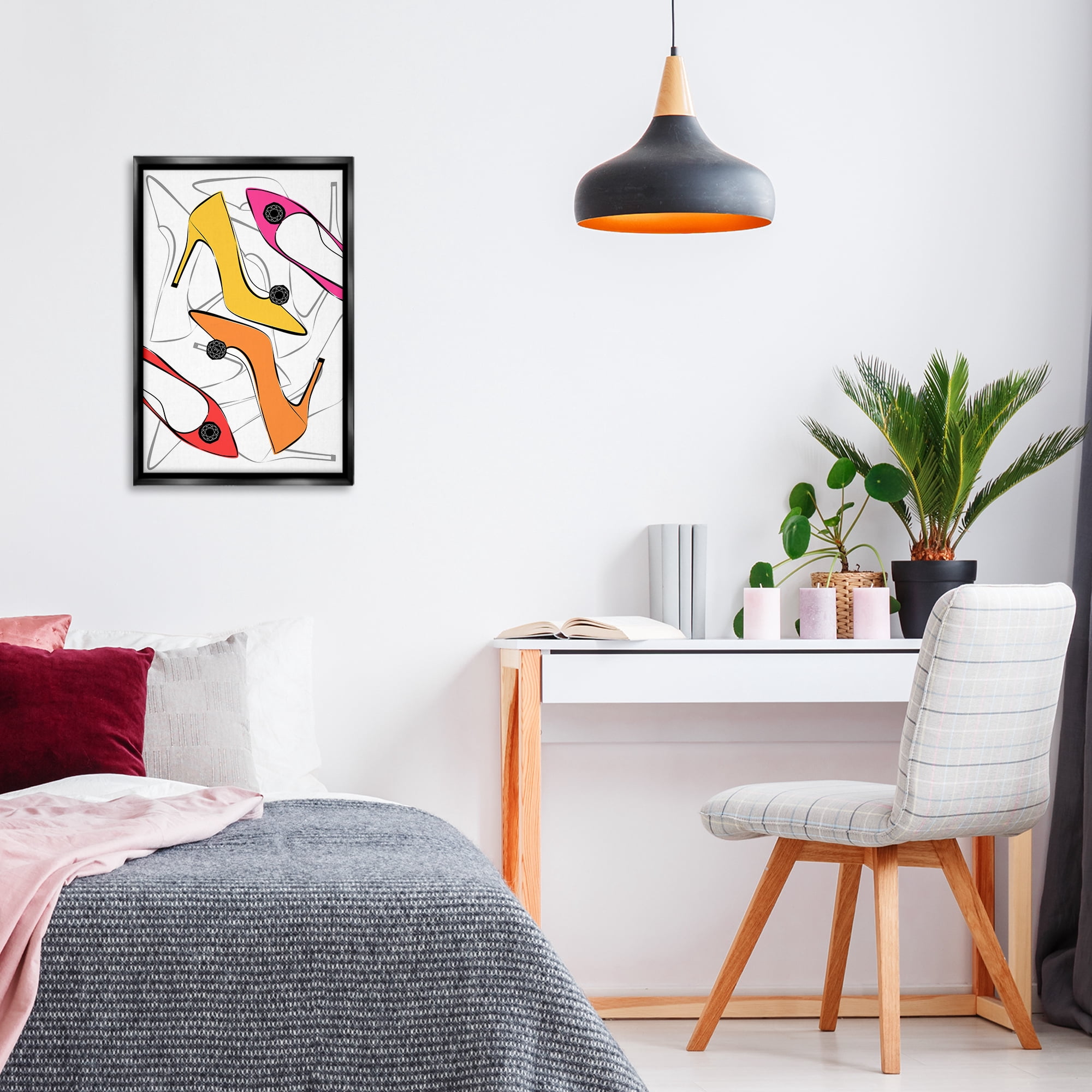 Stupell Industries Bright Happy Heels Beauty & Fashion Painting Black Floater Framed Art Print Wall Art, 17 x 25