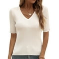 thumbnail image 4 of Liacowi Women Junior Slim Knitwear Summer Women Leisure V-neck Short Sleeve Tops Base Shirt, 4 of 9