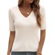 thumbnail image 4 of VISgogo Ladies Temperament Slim Knitwear, Primavera Verano Mujer Estilo de ocio Color sólido Cuello en V Manga corta Tops Camisa base VISgogo moda, 4 of 9