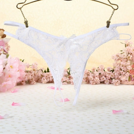 White Leather Thong Women's Lace Panties Briefs Underwear Lingerie Knickers Thongs G-String Bowknot White ()