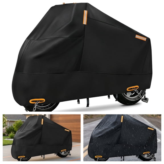 Motorcycle Cover Waterproof Outdoor Storage - All Season Protection with Lock-Holes, Reflective Strips, and Storage Bag, Fits up to 86.5 Inch Motorcycles