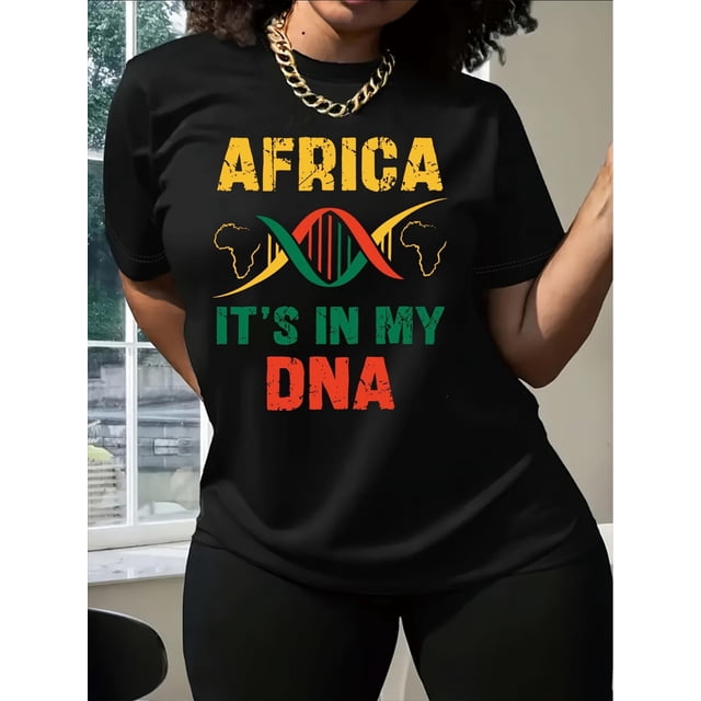 Camisetas de verano para mujer, con estampado, lindo, holgadas, atléticas, de manga corta, casual, 20251pc Africa "It'S in My DNA" Graphic Tee, Women'S Casual Crew Neck Short Sleeve T-Shirt, 100% Po