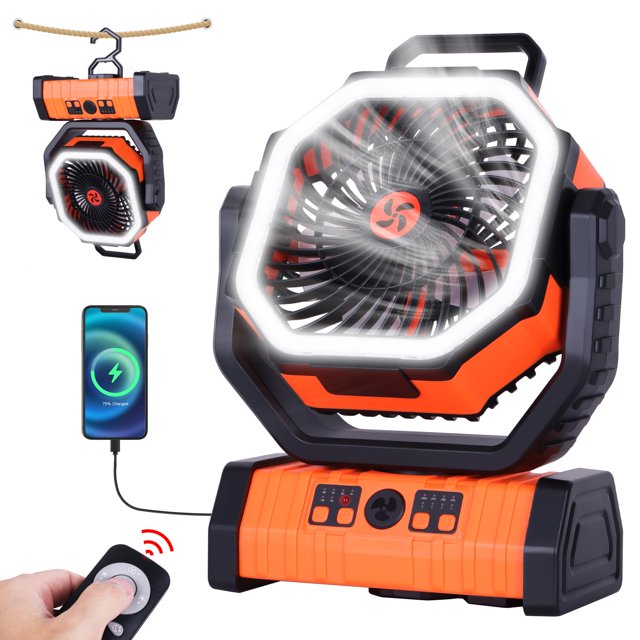 Ventilador de camping TDLOL de 20000 mAh con linterna LED, temporizador de 8 horas y 270°