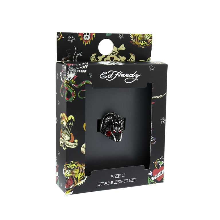 ED HARDY Men's Stainless Steel Silver-Tone Dragon Head Ring