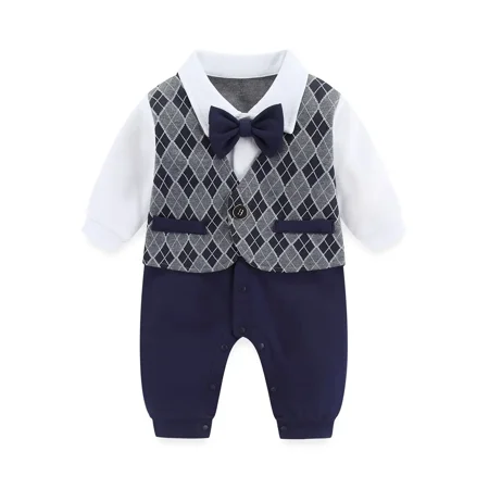 

Baby Boys Cute Gentleman Tuxedo Romper Set For Birthday Party Autumn And Spring