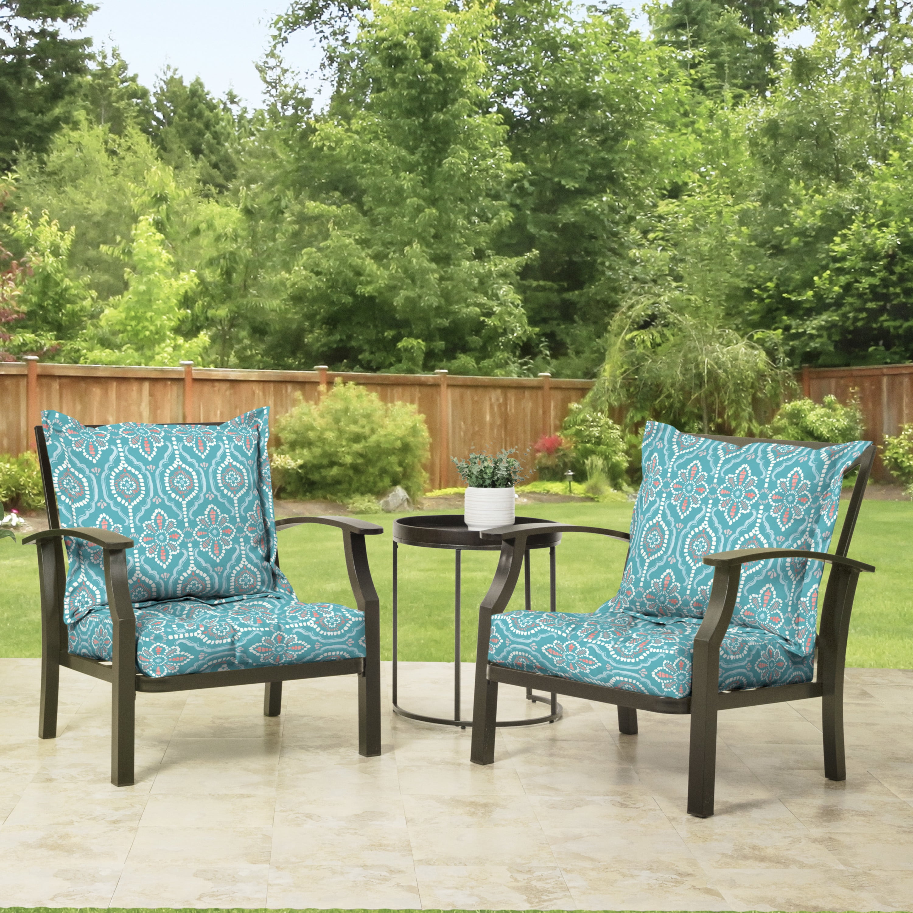 Free Shipping Mainstays 45 x 24 Turquoise Medallion Rectangle Outdoor 2 Piece Deep Seat Cushion Walmart