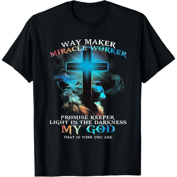 t-shirt Way maker Miracle Worker Jesus Lion T-Shirt mens,black,women,funny,journey,Crew Neck, Short Sleeve,custom clothing patterns.gift