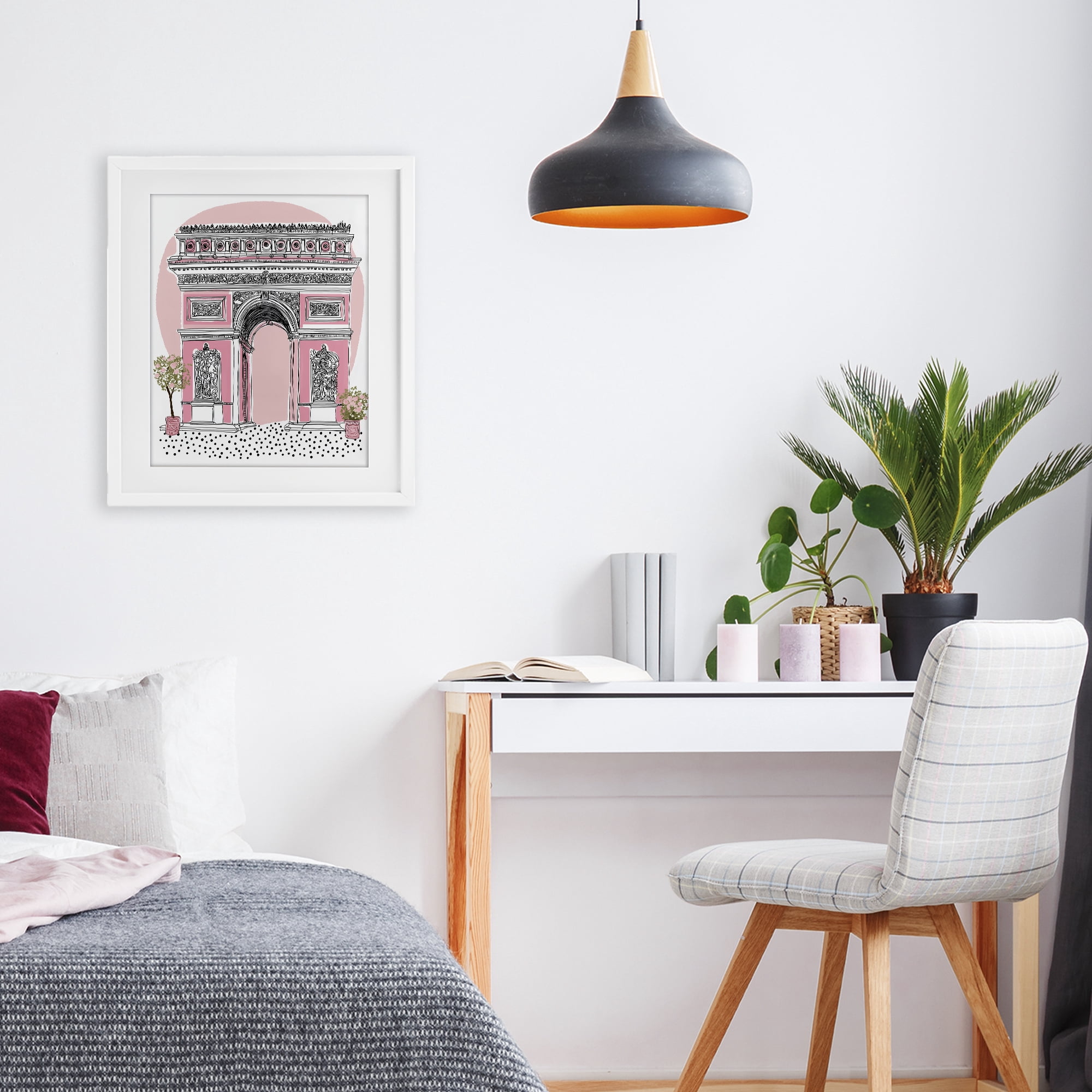 Stupell Industries Pink Neoclassical Archway White Framed Print Under Glass, design by Jess Stempel