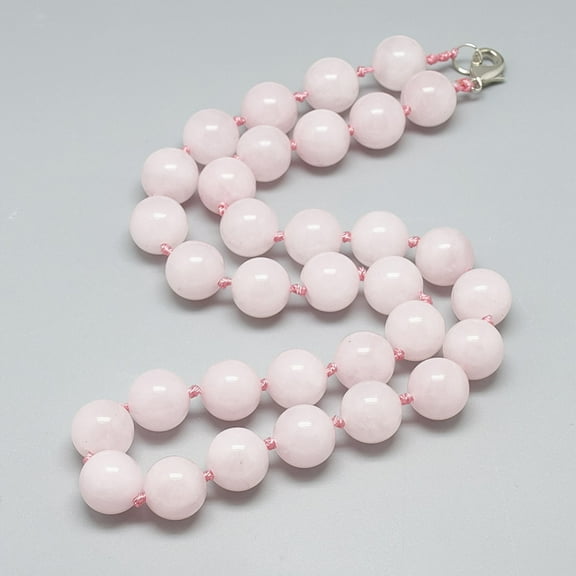 2 pc Natural Rose Quartz Beaded Necklaces with Alloy Lobster Clasps Round 18.8 inch~19.2 inch(48~49cm) round: 10mm