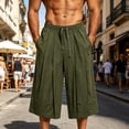 thumbnail image 2 of Men's Wide Leg Casual Baggy Japanese Yoga Harem Pants Hip Hop Cropped Pants Loose Fit Size 3XL Army Green, 2 of 5