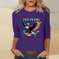 thumbnail image 4 of Women 250th Anniversary USA Patriotic T Shirt, Printed Round Neck Casual Top, Three Quarter Sleeve Pullover Blouse, Lightweight Polyester Loose Fit, 4th of July Celebration, 4 of 7