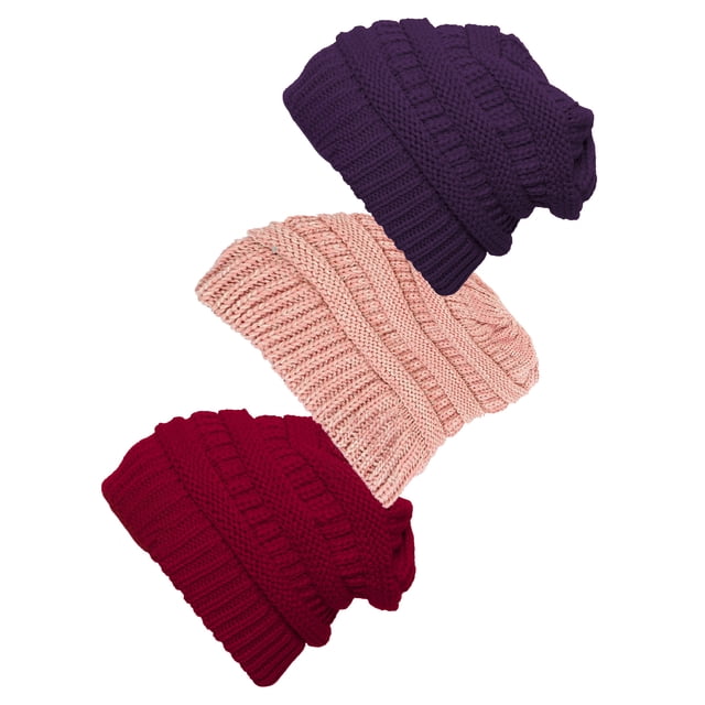 Bonnet Tricoté pour Femmes Lot de 3 - Rouge/rose Indien/violet