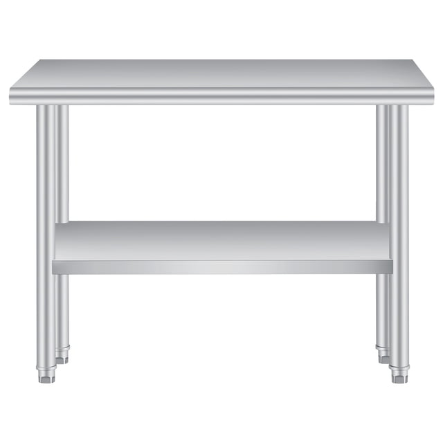 Table de Rangement de Cuisine Extérieure en Acier Inoxydable Robuste – Table de Travail de Préparation Commerciale avec Tablette Inférieure Réglable, Dosseret, Coins Arrondis, Résistante à la Rouille, Certifiée NSF