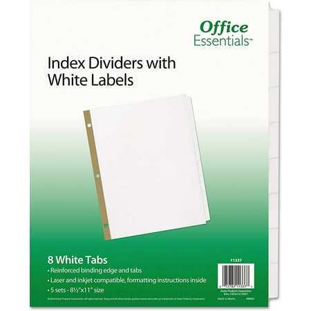 Office Essentials 11337 Index Dividers w/White Labels, 8-Tab, Letter (Pack of 5 Sets) | Walmart ...