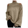 thumbnail image 2 of Bnwani Loose Turtleneck Sweater Women Lantern Sleeve Knit Solid Color Cold Shoulder Long Sleeve Turtleneck Khaki Women's Sweaters Size M(US:6), 2 of 6