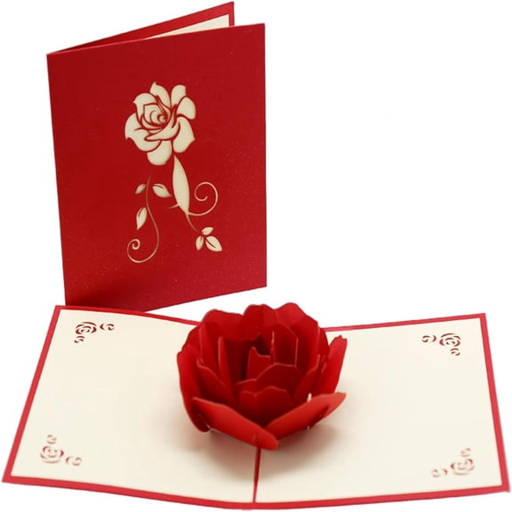 Haimei 3D Rose Pop Up Card, Valentines day card, Mothers day card, Flower Greeting Card, Birthday Card With Envelope (3D Rose, Pack of 1)