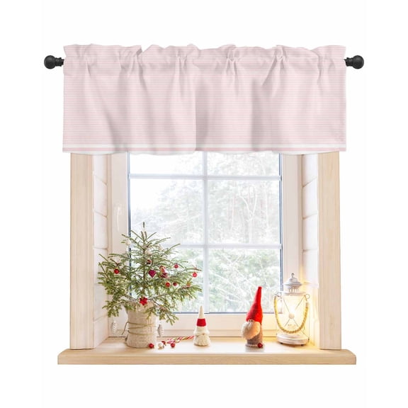 Pink White Striped Curtain Valance for Windows/Living Room/Kitchen/Bathroom/Café, Short Rod Pocket Tier Curtain Window Panel Farmhouse Geometric Horizontal Lines Stripes Topper Curtain 60''x18''