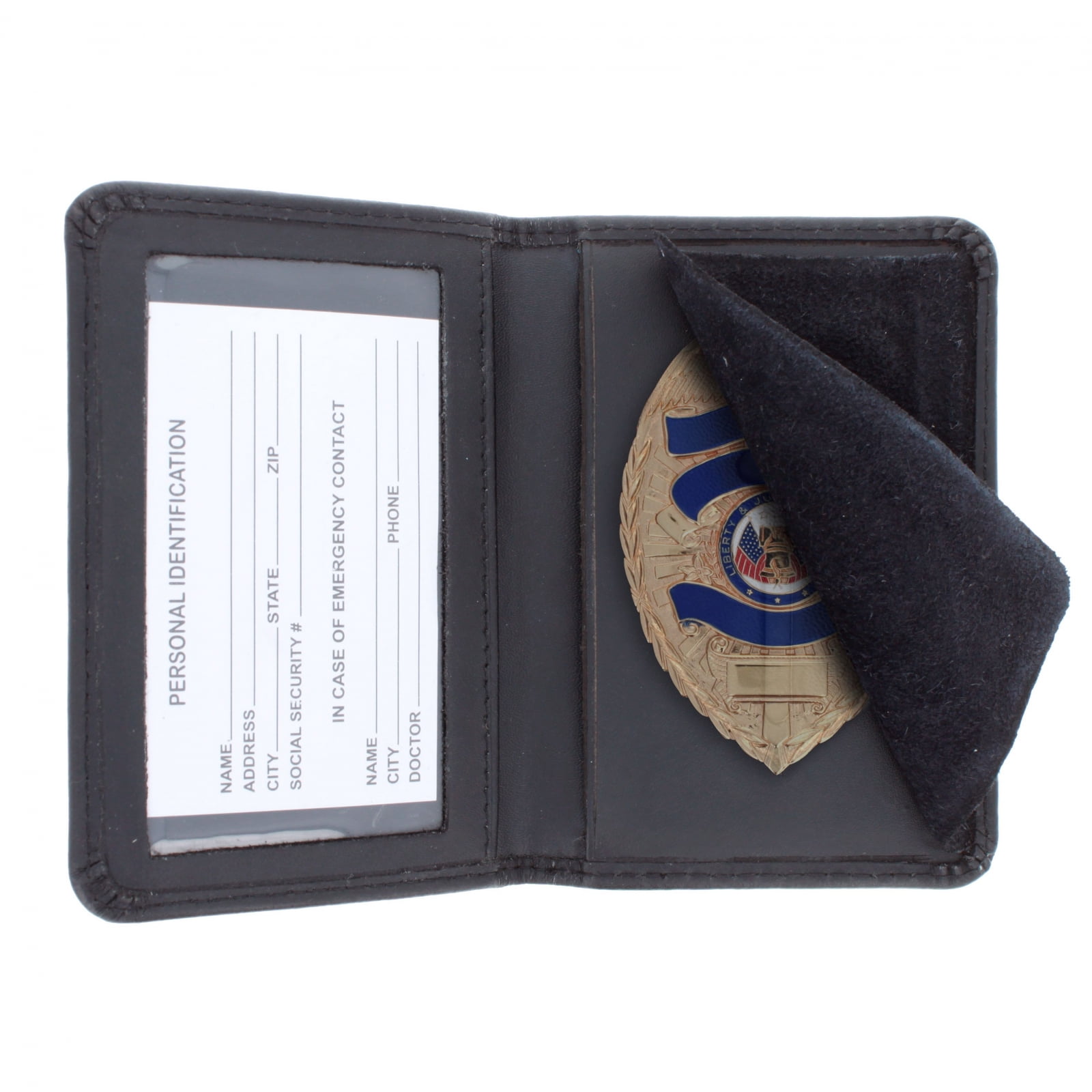Black Leather Bi-Fold CDCR Shield Badge ID Card Window Case Money Holder Wallet 