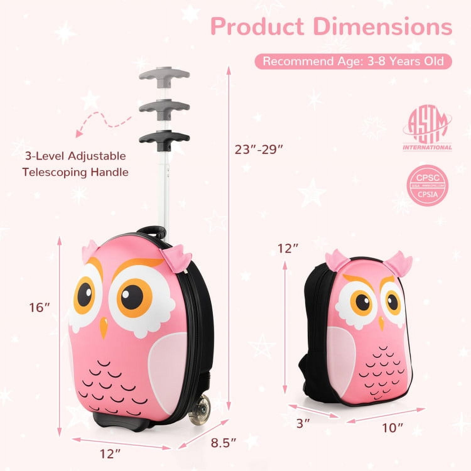 Lowestbest 16” Kids 2-Piece Hard Shell Luggage Set, Colorful Animal, Multicolor
