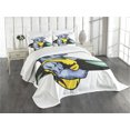 thumbnail image 3 of Ambesonne Shark Quilted Bedspread Set 3 Pcs, Grumpy Surfer Muscle Body, King Size, Jade Green Pale Blue, 3 of 5