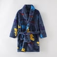 thumbnail image 2 of Toddler Boys Girls Flannel Bathrobes 2-12T Kids Soft Hooded Sleepwear Cartoon Print Night-robe Kids Flannel Hooded Bathrobe Toddler Plush Robes With Belt,Blue,Size 8-9T, 2 of 9
