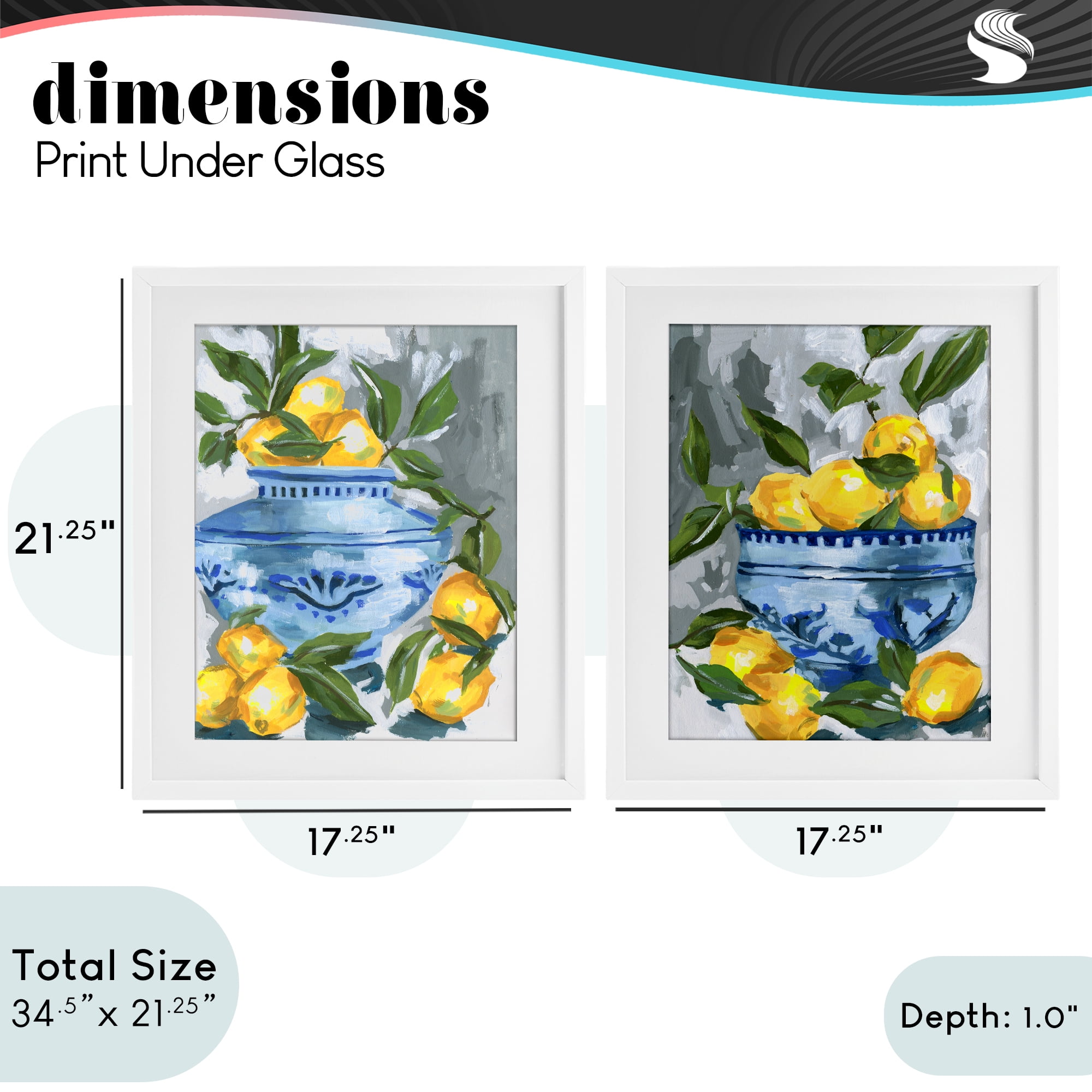 Stupell Industries Indigo & Lemon Citrus Fruits 2 Piece White Framed Print Under Glass Set, design by Melissa Wang